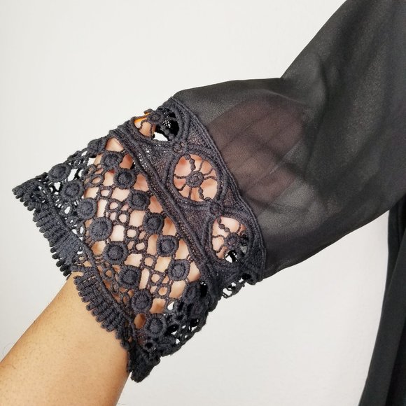 Want and Need Crochet Sleeve Shift Dress Black - Picture 8 of 14